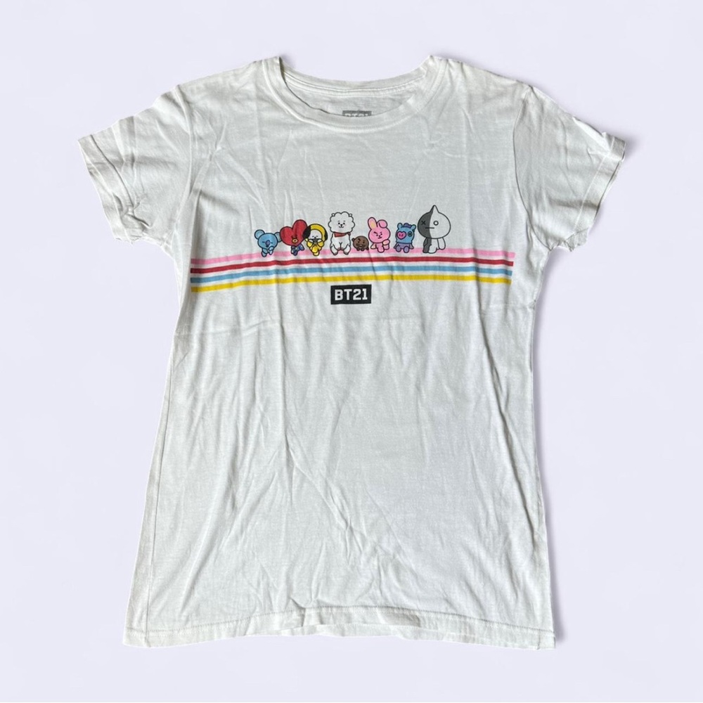 BT21 White Rainbow Character Graphic Tee – Size Large